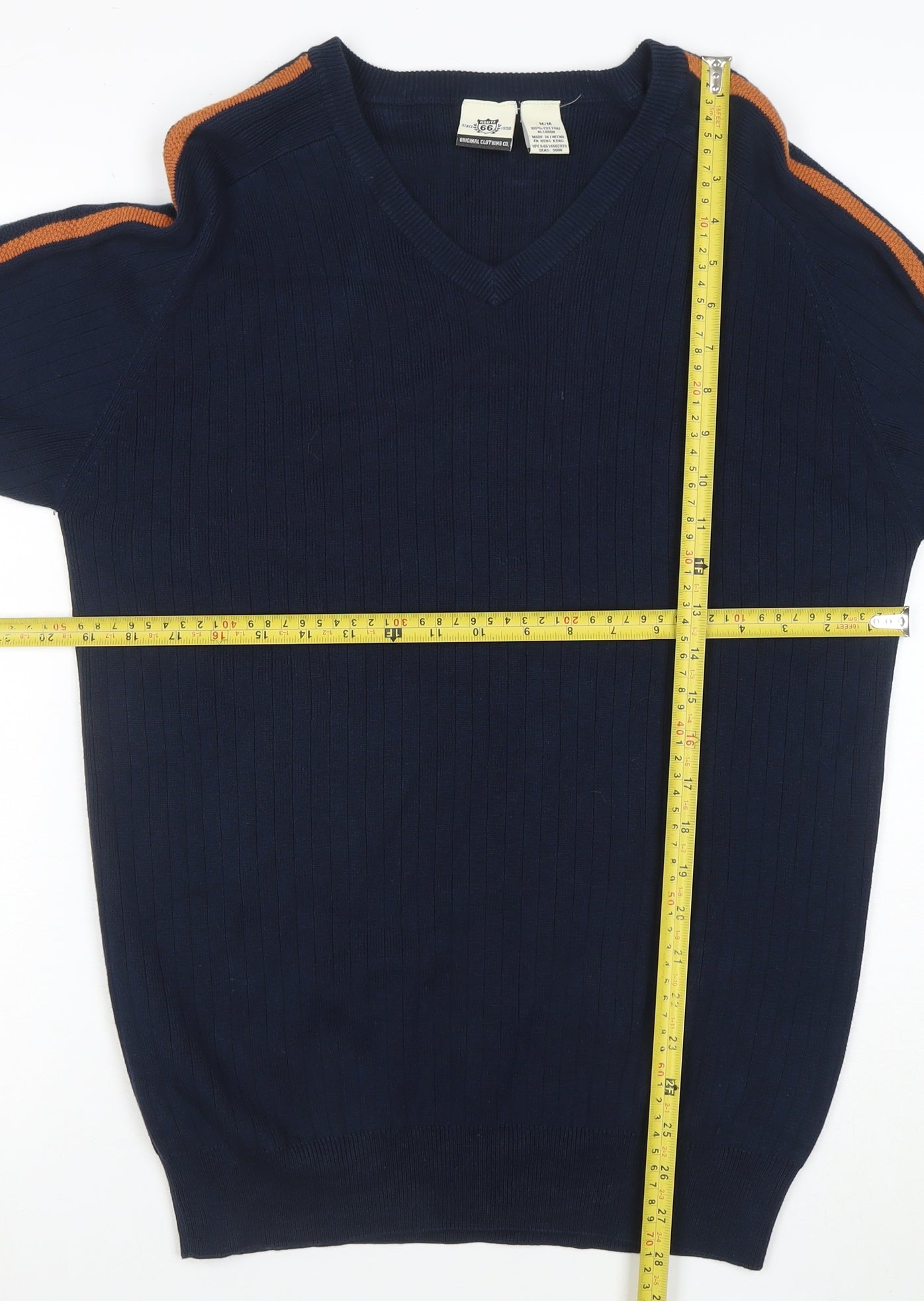 Route 66 Men's Blue V-Neck Cotton Pullover Jumper M