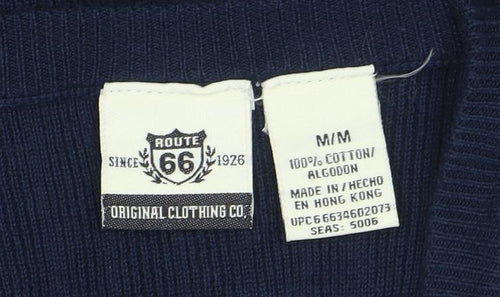 Route 66 Men's Blue V-Neck Cotton Pullover Jumper M