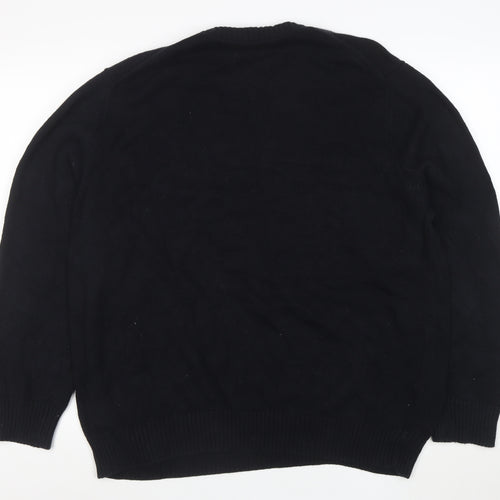 David Naylor Men's Black Argyle Crew Neck Cotton Jumper XL