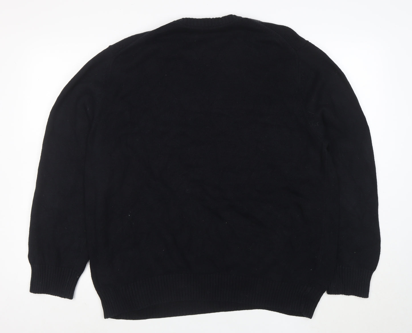 David Naylor Men's Black Argyle Crew Neck Cotton Jumper XL