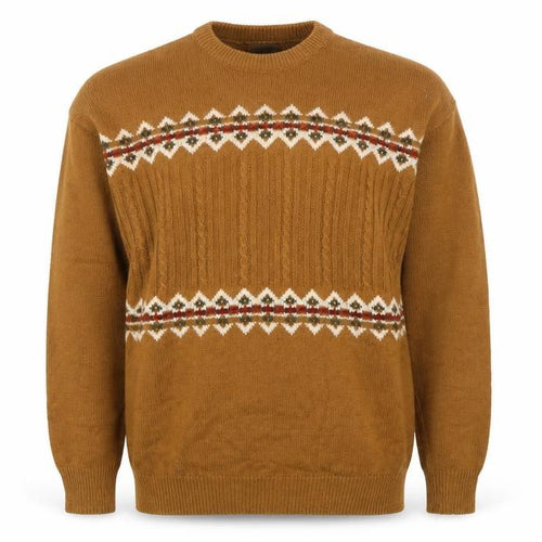 Claiborne Men's Brown Fair Isle Crew Neck Cable-Knit Jumper M