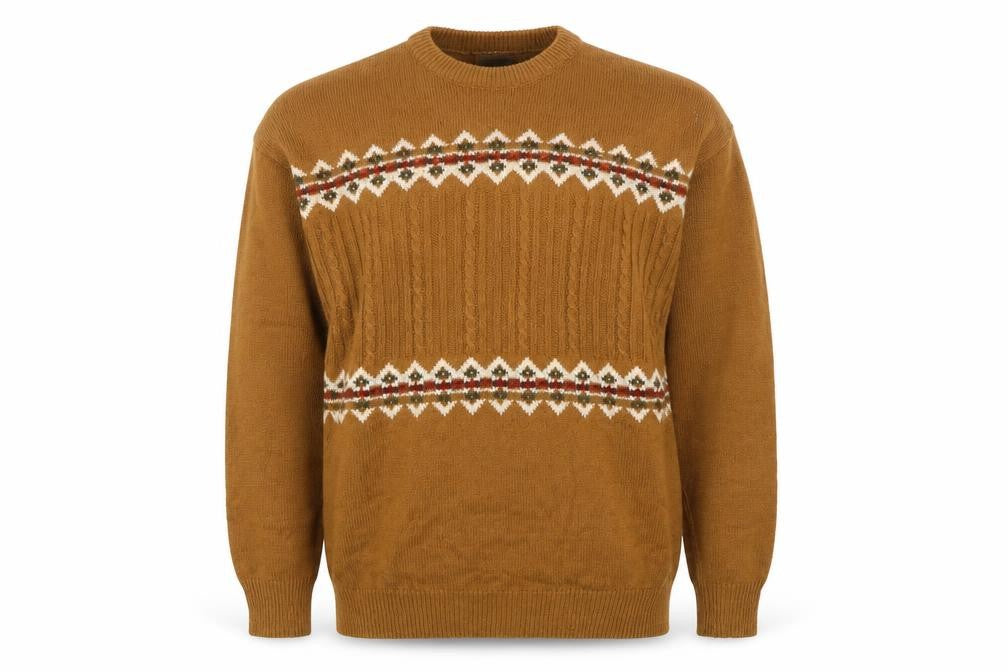 Claiborne Men's Brown Fair Isle Crew Neck Cable-Knit Jumper M