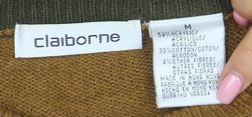 Claiborne Men's Brown Fair Isle Crew Neck Cable-Knit Jumper M