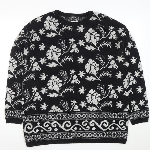 Southern Lady Womens Black Floral Knit Pullover Jumper Size L