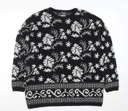 Southern Lady Womens Black Floral Knit Pullover Jumper Size L