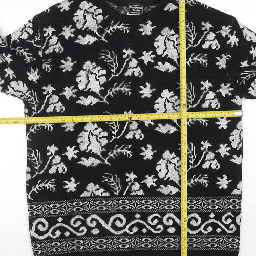 Southern Lady Womens Black Floral Knit Pullover Jumper Size L