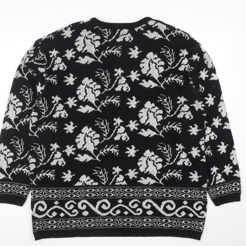 Southern Lady Womens Black Floral Knit Pullover Jumper Size L