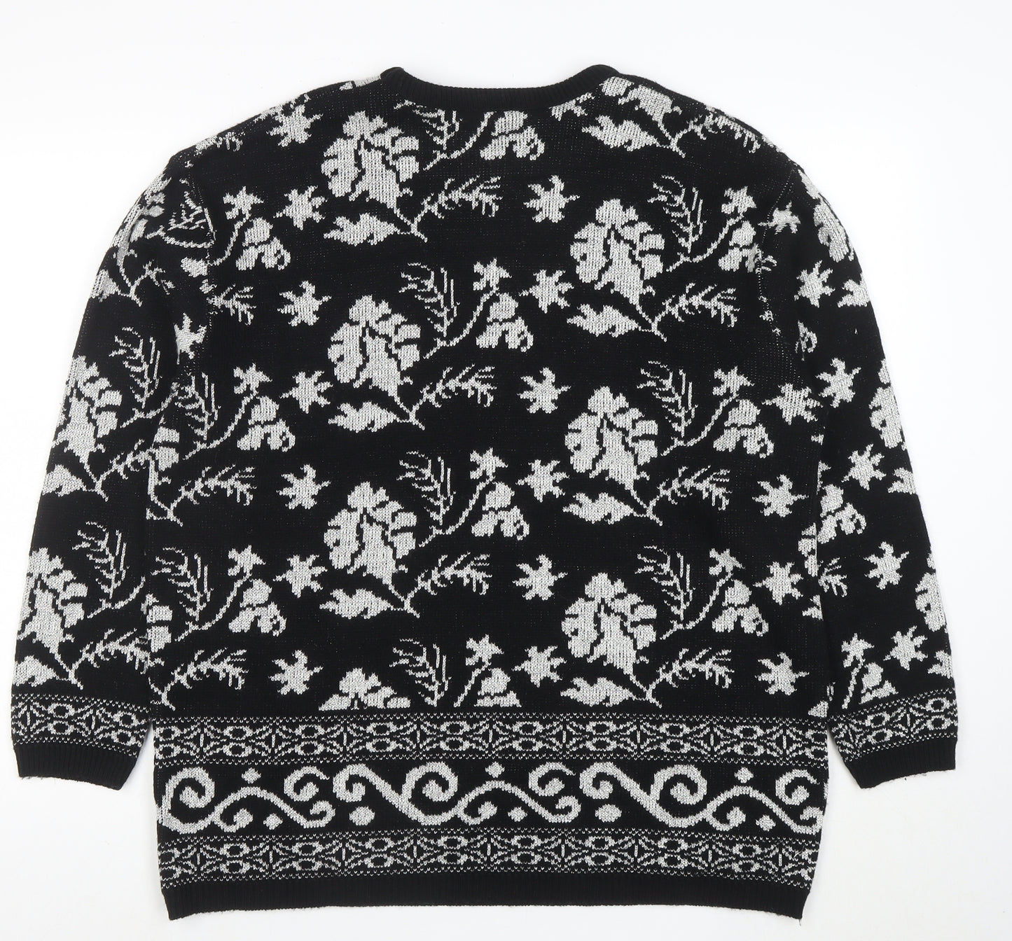 Southern Lady Womens Black Floral Knit Pullover Jumper Size L