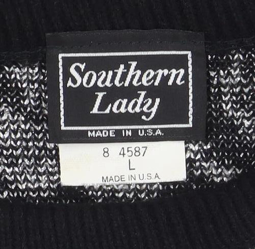 Southern Lady Womens Black Floral Knit Pullover Jumper Size L