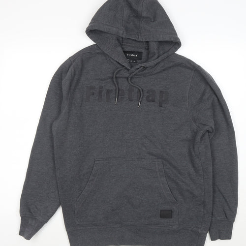 Firetrap Men's Grey Pullover Hoodie L Regular Fit Logo Design