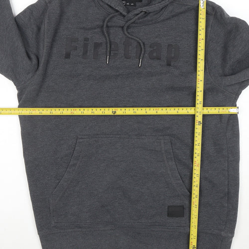 Firetrap Men's Grey Pullover Hoodie L Regular Fit Logo Design