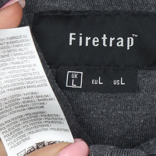 Firetrap Men's Grey Pullover Hoodie L Regular Fit Logo Design