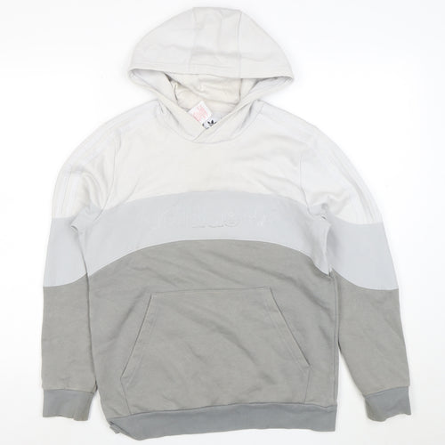 Adidas Boys Grey Colourblock Pullover Hoodie Size 13-14 Years