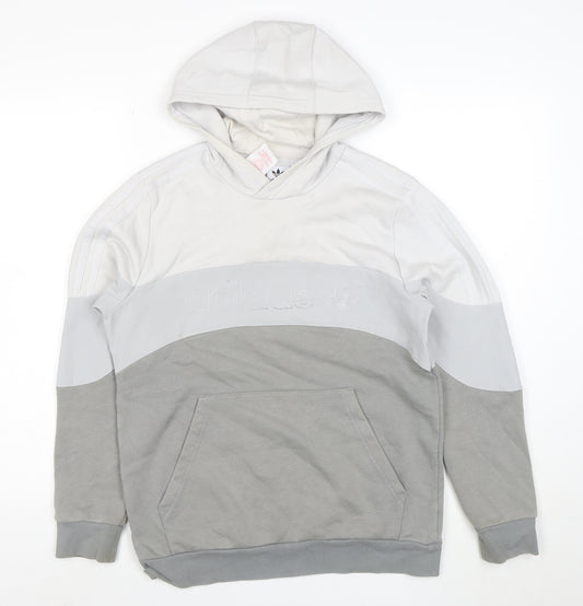 Adidas Boys Grey Colourblock Pullover Hoodie Size 13-14 Years