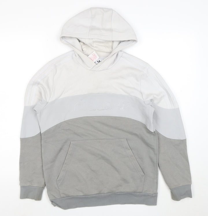 Adidas Boys Grey Colourblock Pullover Hoodie Size 13-14 Years
