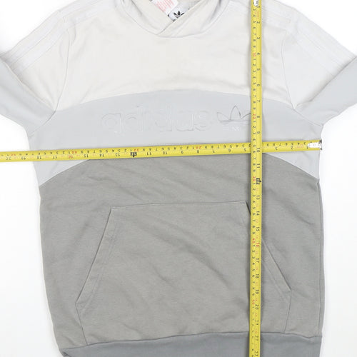 Adidas Boys Grey Colourblock Pullover Hoodie Size 13-14 Years