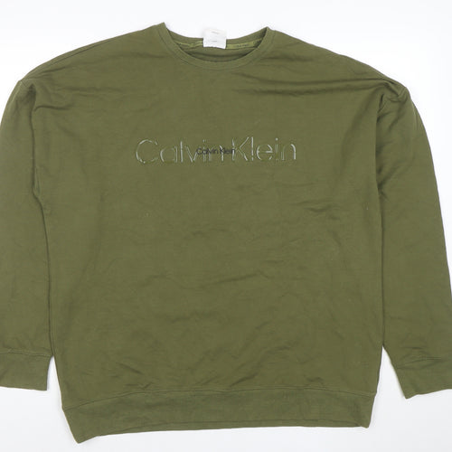 Calvin Klein Men's Green Logo Cotton Pullover Sweatshirt M