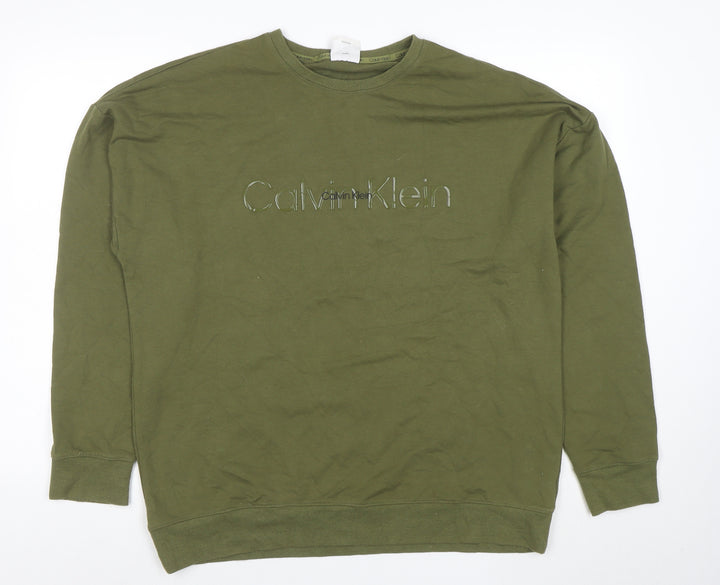 Calvin Klein Men's Green Logo Cotton Pullover Sweatshirt M