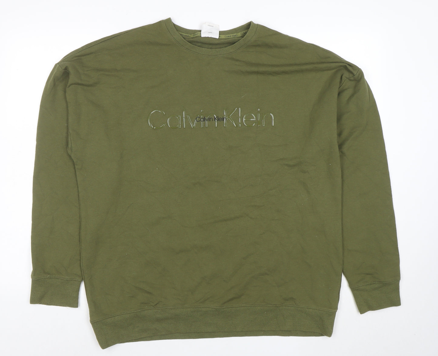 Calvin Klein Men's Green Logo Cotton Pullover Sweatshirt M