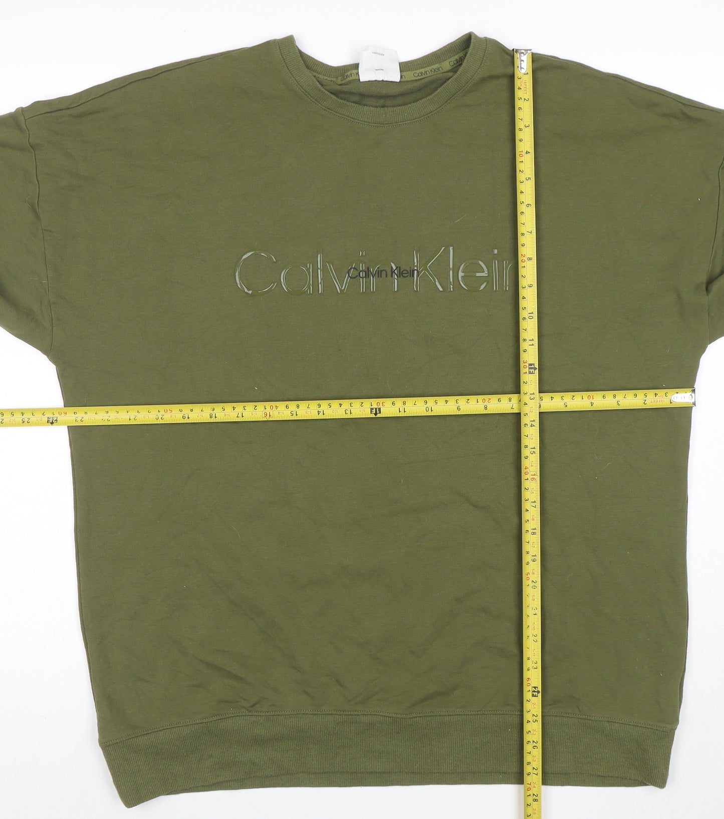 Calvin Klein Men's Green Logo Cotton Pullover Sweatshirt M