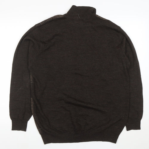 Pronto-Uomo Men's Brown L 1/4 Zip Collared Check Wool Blend Jumper