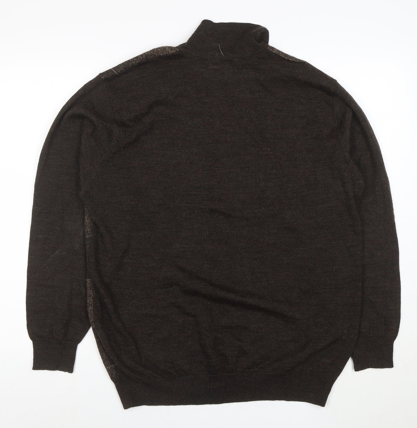 Pronto-Uomo Men's Brown L 1/4 Zip Collared Check Wool Blend Jumper