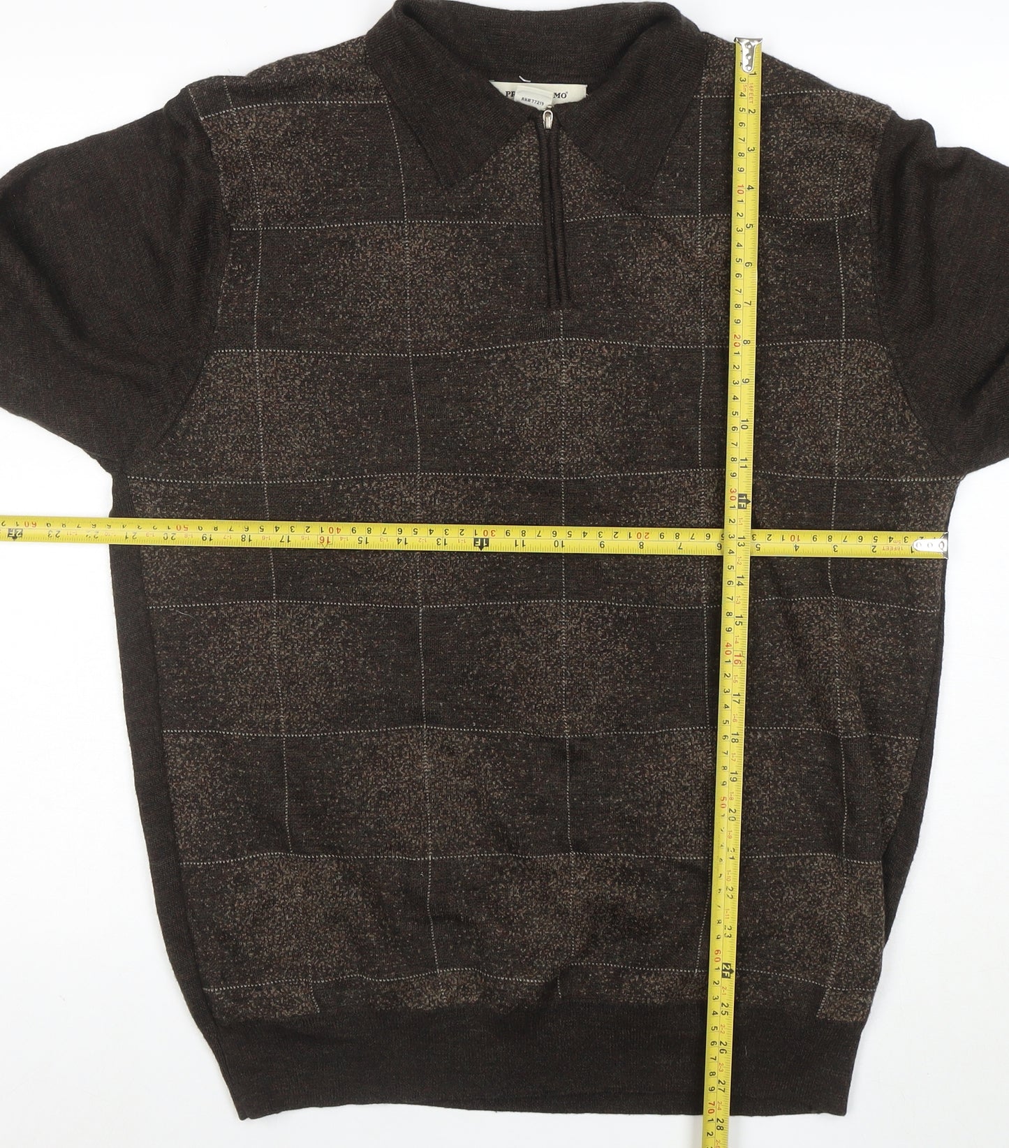Pronto-Uomo Men's Brown L 1/4 Zip Collared Check Wool Blend Jumper
