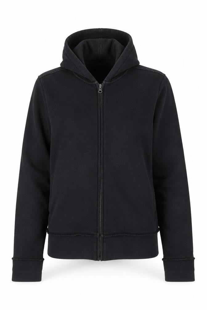 Front view of DKNY Women's Black Full Zip Hoodie Sweatshirt, size 16
