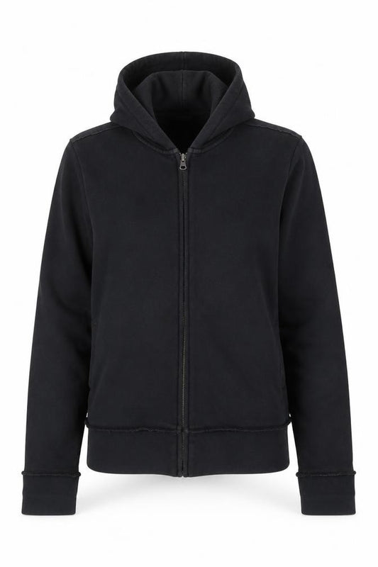 Front view of DKNY Women's Black Full Zip Hoodie Sweatshirt, size 16