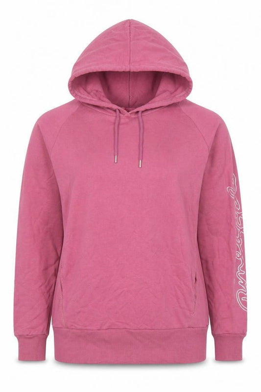 Front view of Pineapple Women Pink Long Sleeve Pullover Hoodie L Cotton Blend