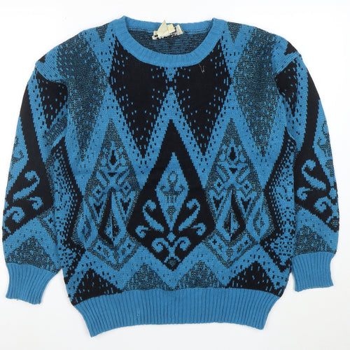 Petite Collection by Joyce Women’s Blue Geometric Knit Jumper L