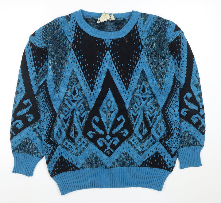 Petite Collection by Joyce Women’s Blue Geometric Knit Jumper L