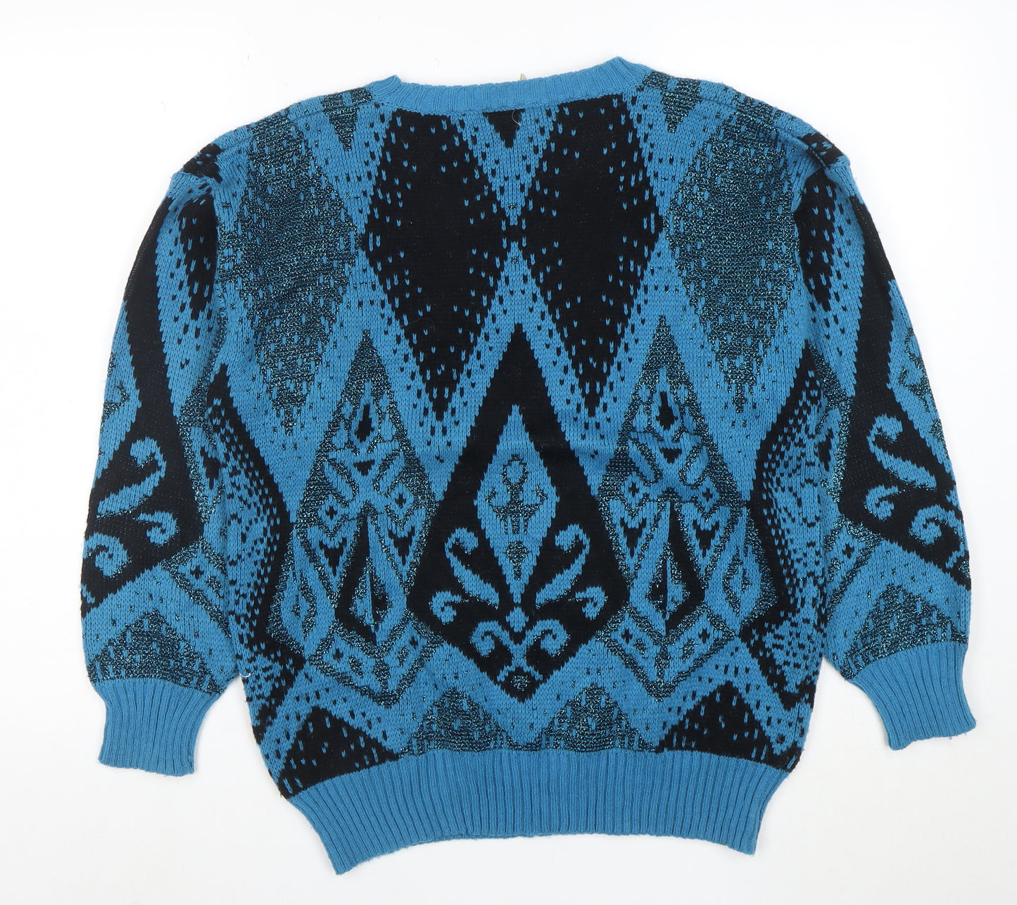 Petite Collection by Joyce Women’s Blue Geometric Knit Jumper L