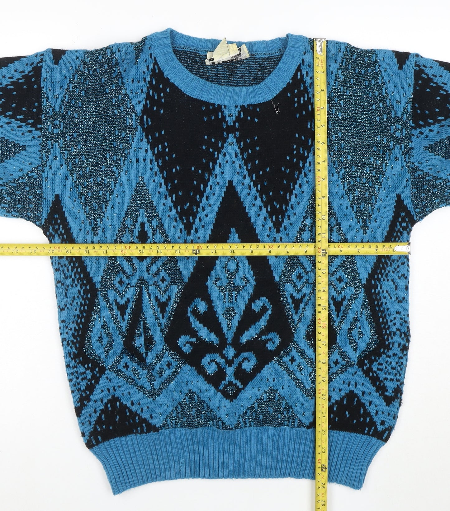 Petite Collection by Joyce Women’s Blue Geometric Knit Jumper L