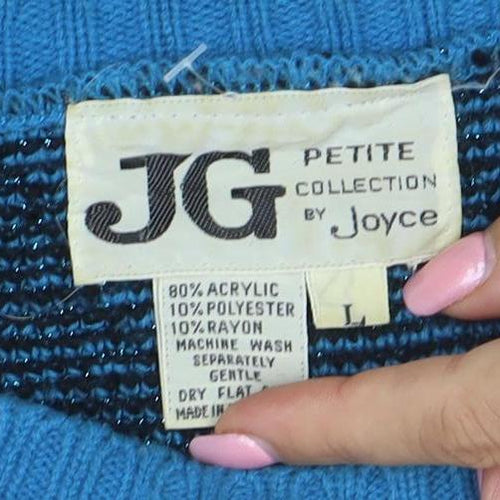Petite Collection by Joyce Women’s Blue Geometric Knit Jumper L