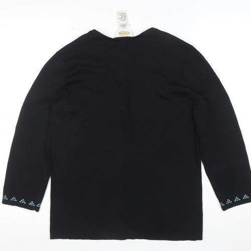 Talbots Women's Black Floral V-Neck Cardigan M 3/4 Sleeve Knit