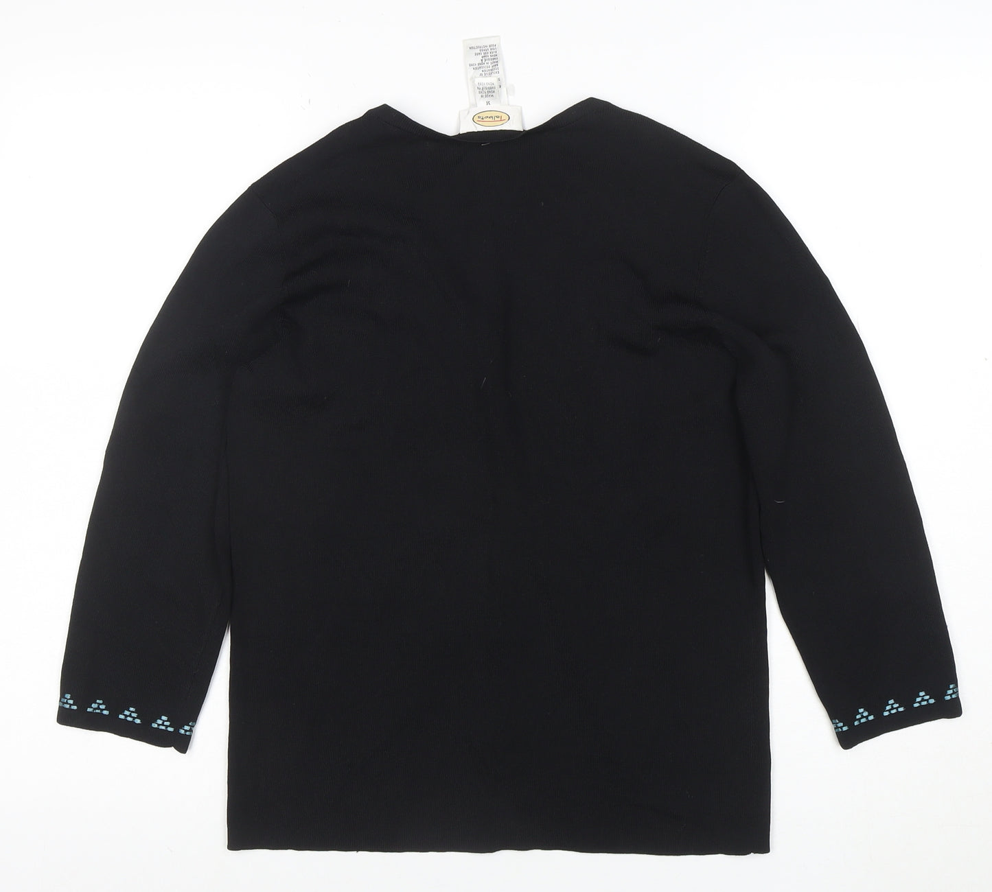 Talbots Women's Black Floral V-Neck Cardigan M 3/4 Sleeve Knit