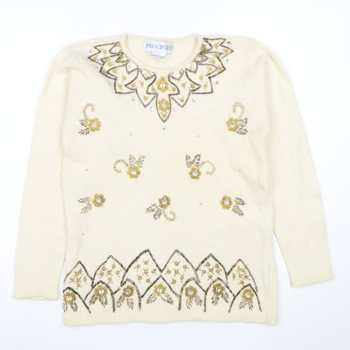 Principles Women's Ivory Angora Wool Beaded Jumper Size S