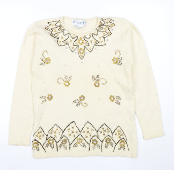 Principles Women's Ivory Angora Wool Beaded Jumper Size S