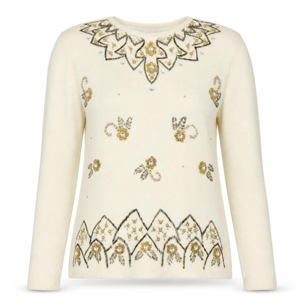 Front view of Principles Women's Ivory Angora Wool Beaded Jumper, size S