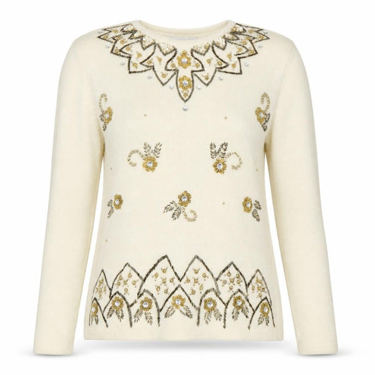 Front view of Principles Women's Ivory Angora Wool Beaded Jumper, size S