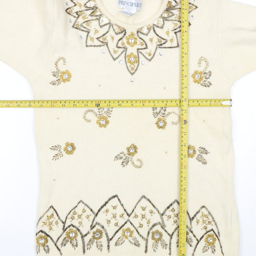 Principles Women's Ivory Angora Wool Beaded Jumper Size S