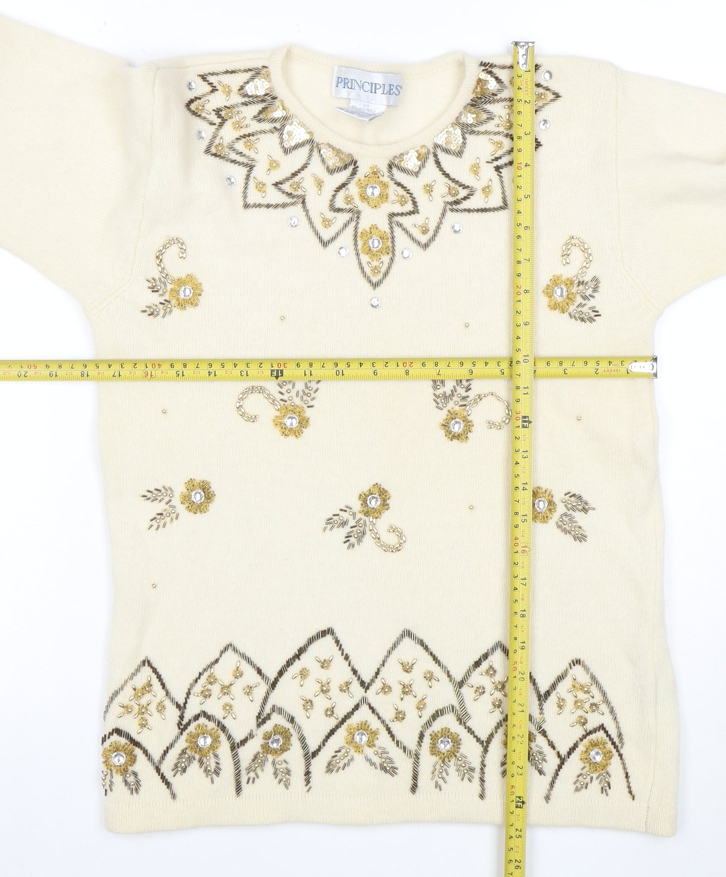 Principles Women's Ivory Angora Wool Beaded Jumper Size S