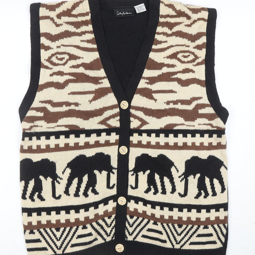 Anthony Mark Hankins Men's Black L Animal Print Sleeveless Cardigan