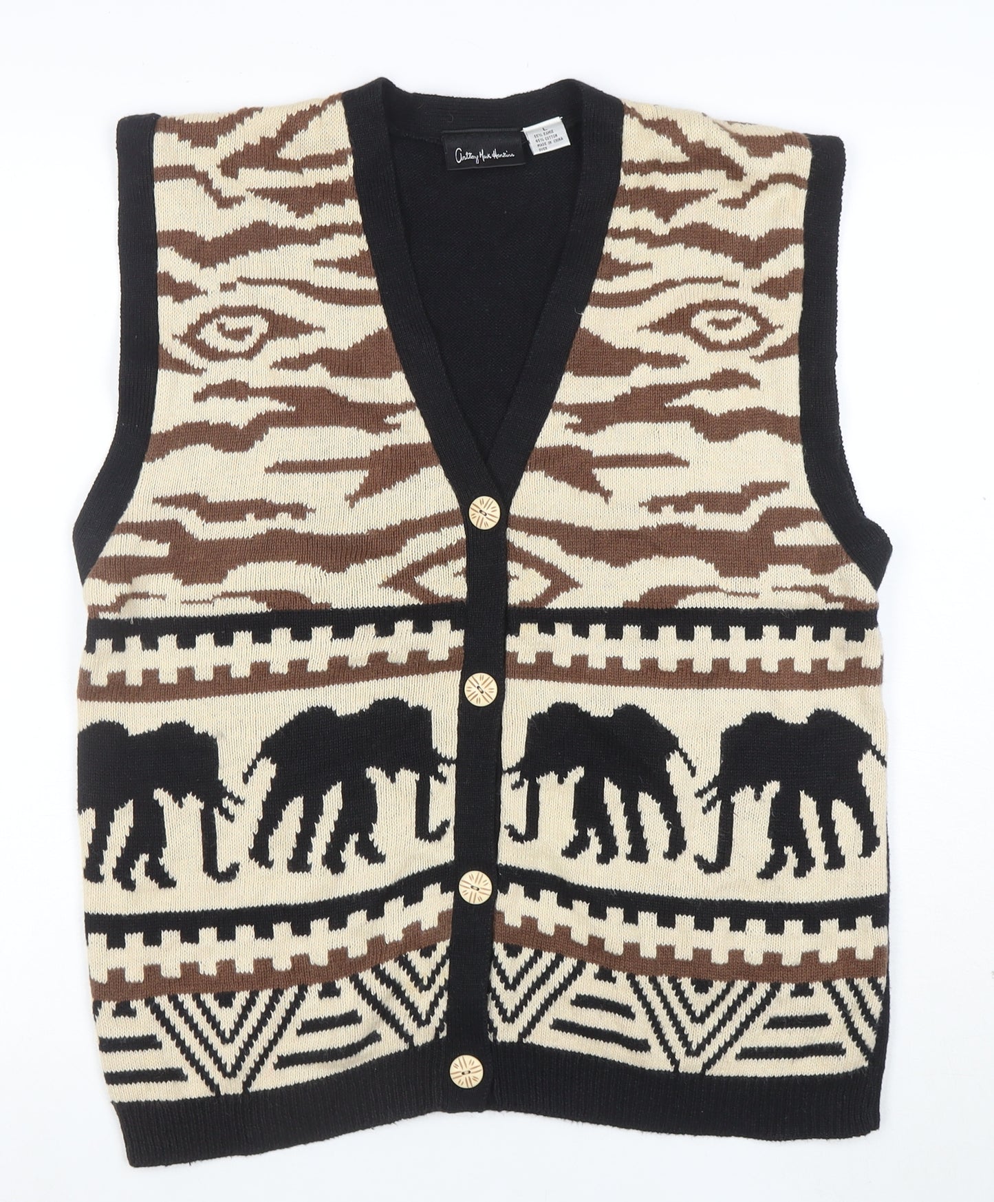 Anthony Mark Hankins Men's Black L Animal Print Sleeveless Cardigan