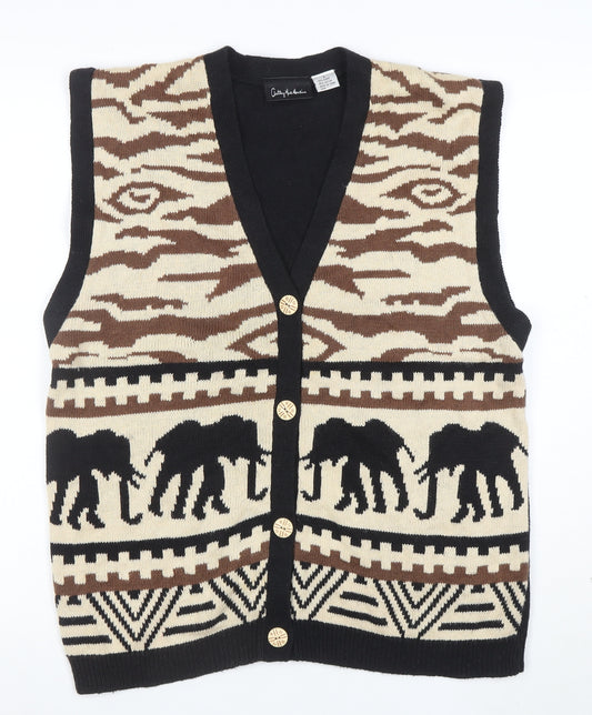 Anthony Mark Hankins Men's Black L Animal Print Sleeveless Cardigan