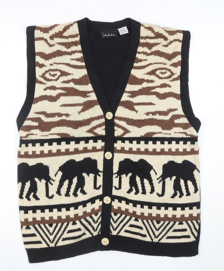 Anthony Mark Hankins Men's Black L Animal Print Sleeveless Cardigan