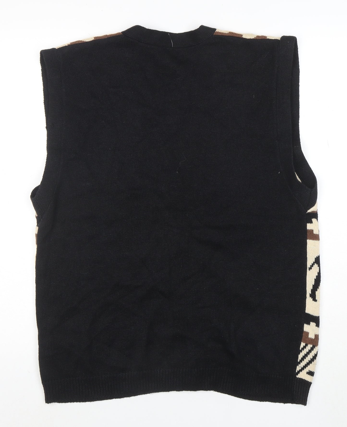 Anthony Mark Hankins Men's Black L Animal Print Sleeveless Cardigan