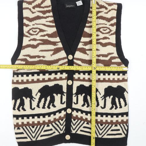 Anthony Mark Hankins Men's Black L Animal Print Sleeveless Cardigan