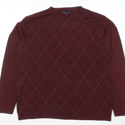 Denver Hayes Men's Brown Argyle Acrylic Crew Neck Jumper Size L